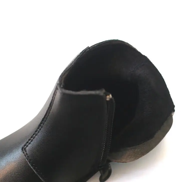 black plus cotton Weoneit/ботильоны для девочек; милые черно-белые резиновые сапоги в стиле пэчворк для маленьких принцесс; кожаная обувь с хлопковой подкладкой; CN21-35 - Цвет: black plus cotton