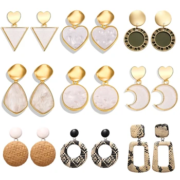 

17KM New Gold Korean Earrings 2019 For Women Lover Fashion Drop Round Heart Dangle Earring Wedding Geometric Jewelry Wholesale