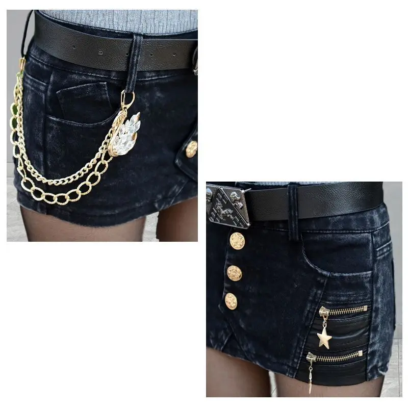 2025 sommer Neue Trend Punk Stil Elastische Dünne Sexy Damen Tasche Hüfte Denim Rock Weibliche Jeans Mini Rock Passenden Gürtel mujer – Detail 20