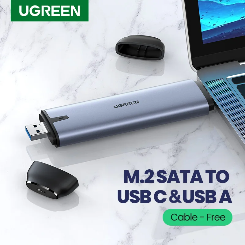  Чехол для SSD накопителя UGREEN 6 Гбит/с M.2 B Key SATA на USB C 3,1 USB 3,0 адаптер 2 в 1 кабель адаптер Бесплатный конвертер для M.2 NGFF SSD чехол для жесткого …