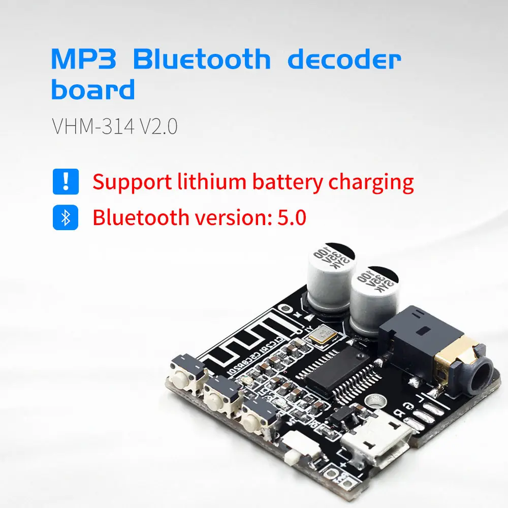 VHM-314 V.20 Bluetooth аудио приемник плата Bluetooth 5,0 mp3 декодер не допускающий потерь плата с зарядкой литиевой батареи