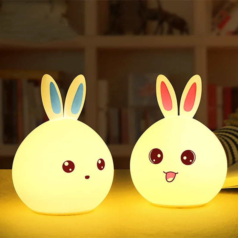Qshare кролик светодиодный ночник с дистанционным сенсорным датчиком цветной USB силиконовый прикроватный светильник для детей детские рождественские игрушки