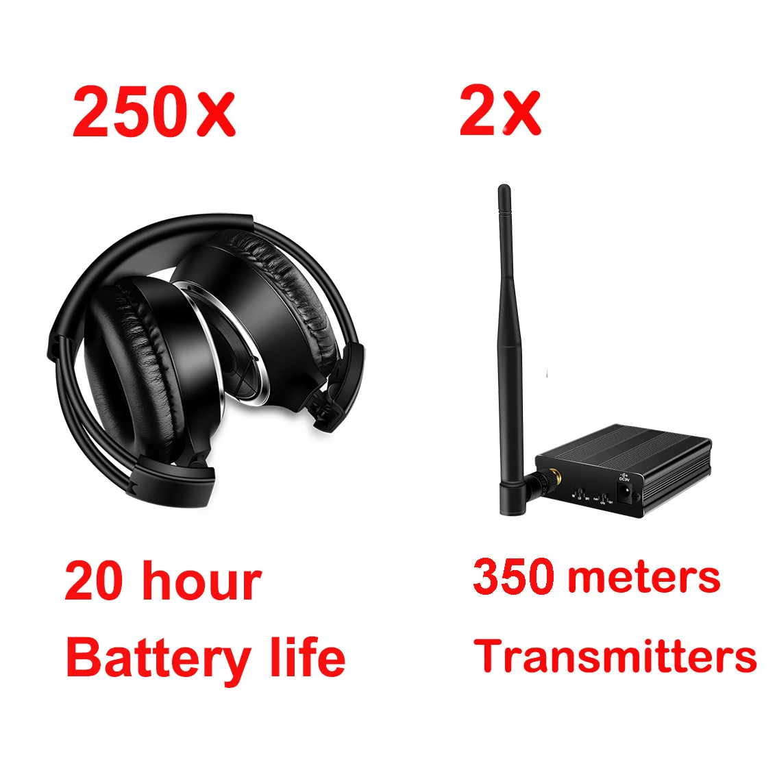 500m 3 Channel Wireless Silent Disco Headphones - 250 Foldable + 2 Transmitters | Электроника