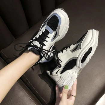 

2020 Women Platform Sneakers Fashion Lacing Chunky Casual Shoes Mesh Sport Vulcanized Shoes Woman Breathable Trainers Plus Size