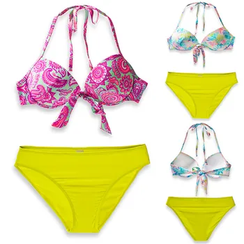 

Fashion Women Print Lace Up Bikini Push-Up Pad Swimwear Set Bathing Swimsuit 2020 New Product Hot Sale Leisure Sexy beach seasid