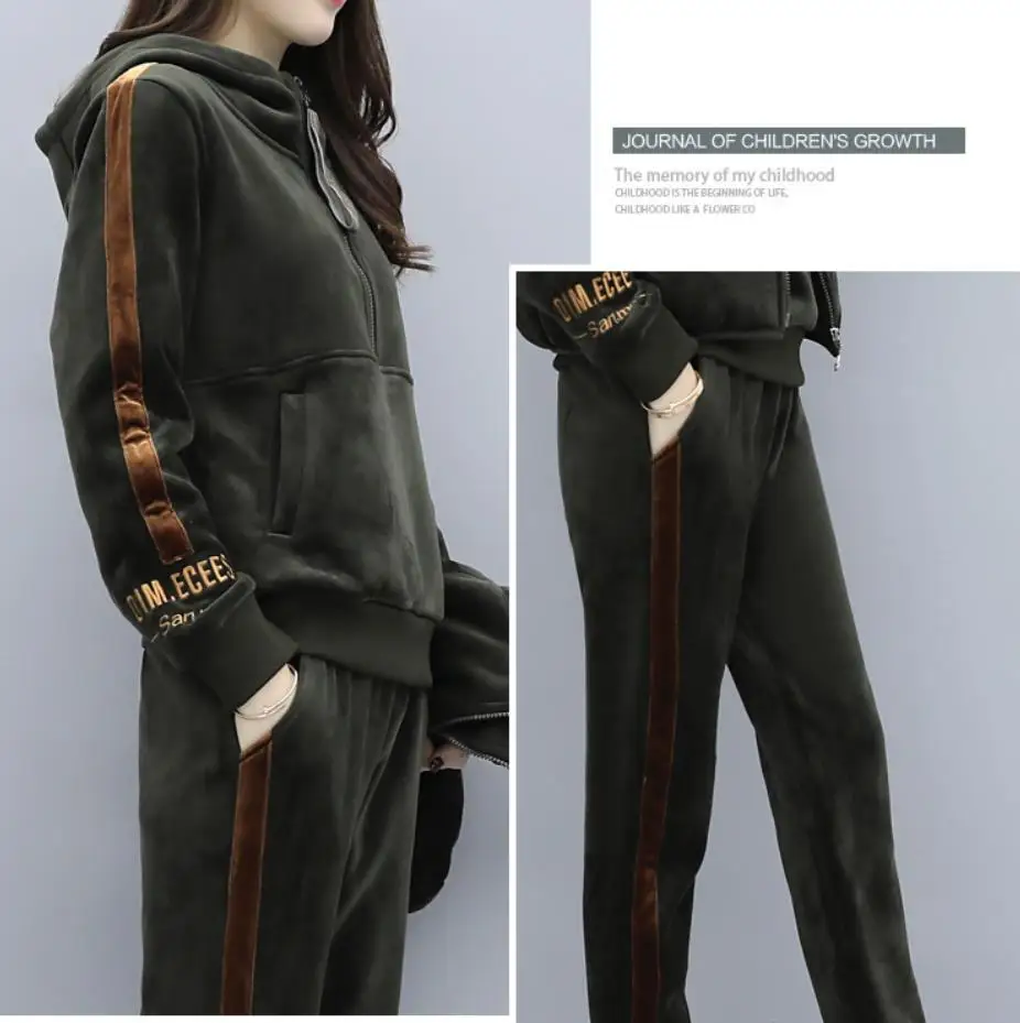 

Women Thicken Three Piece Pant Set Suits Long Sleeve Plus Size Tracksuit Pullover Hooded Designer Clothes Women Luxury Outfit