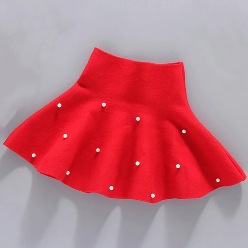 RED Юбки для маленьких девочек Весенняя юбка Детская короткая юбка вязаная юбка плиссированная юбка пышная шерстяная мини-юбка с высокой талией юбки для девочек - Цвет: RED