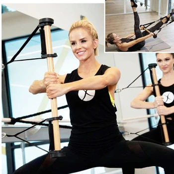 

Wooded Pilates Exercise Stick Pilates Bar Kit with Resistance Band Body Workout Sticks Home Gym Yoga Training Resistance Bands
