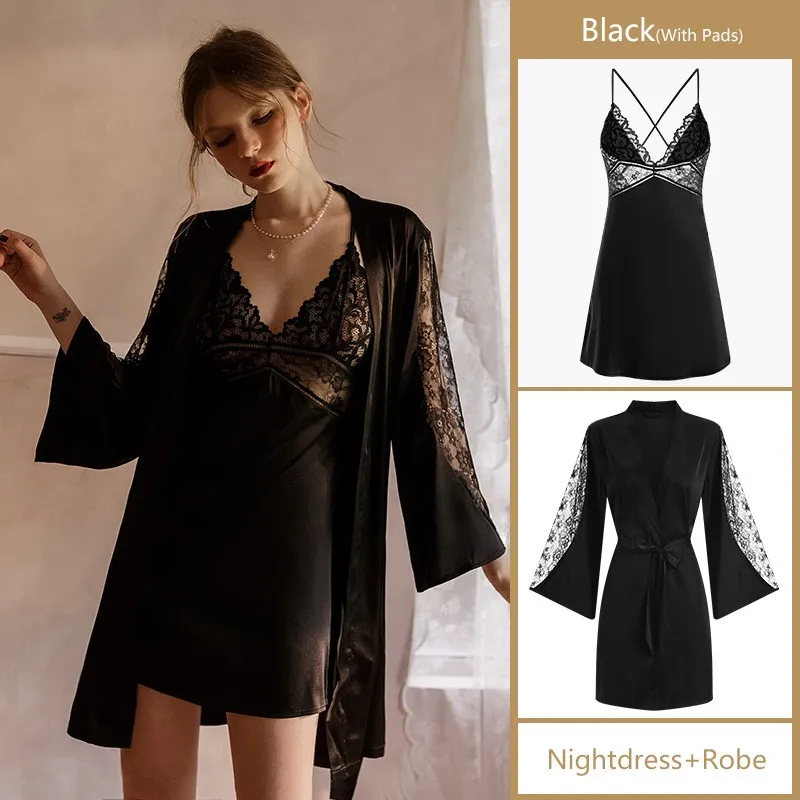 Women Sleepwear Bride Robes Sleepwear Pajamas Robe Sets Night Dress Women Satin Sleepwear Bride Bridesmaid Wedding Gift Sexy Lace Nightgown Kimono Bathrobe Gown