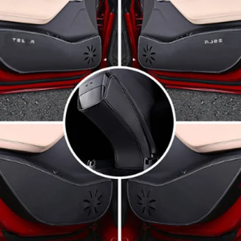 

5pcs / set Car Door Anti-Kick Cover Pad Anti-dirty Kick Cushion Protector Mat with Logo Style Car Accessories for Tesla Model S