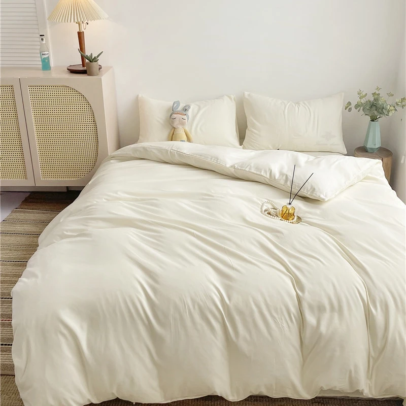 

Luxury White Bedding Set Solid Color Cozy Soft Brushed Fabric Skin Friendly Duvet Cover Home Queen Size Quilt Cover Set 3/4Pcs
