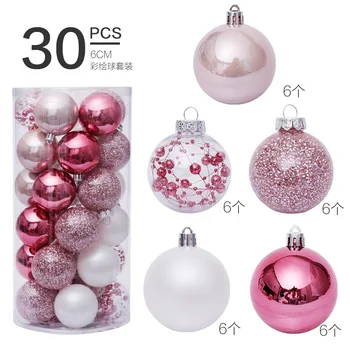 6cm30pcs adornos de Bolas de plástico Rosa bolas de Navidad decoraciones de Navidad para el hogar colgante para árbol de Navidad adornos naviños