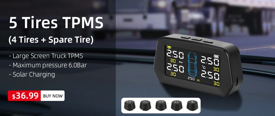 JMCQ TPMS Solar Power Tyre Pressure Monitoring System with 4 Sensors LCD Real-time Display Car Tire Pressure Auto Alarm System