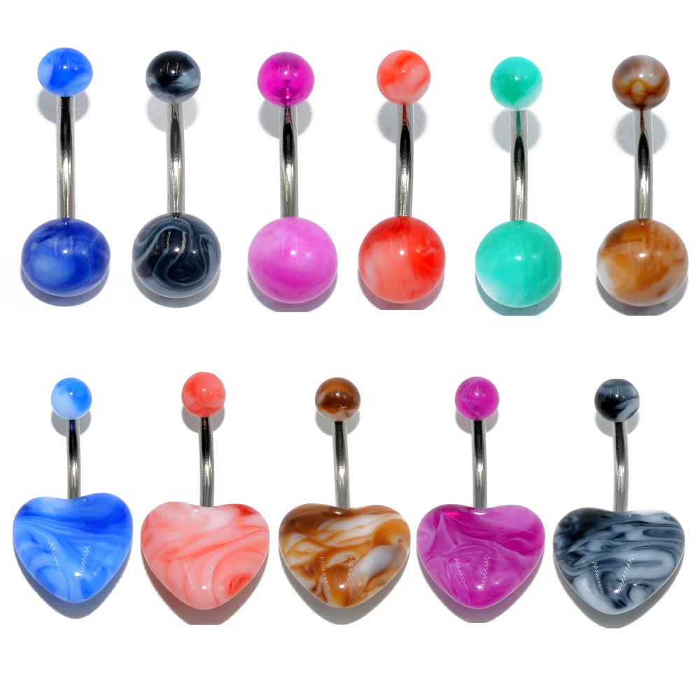 Dreamlee 1Pc Acrylic Multi Color Heart & Ball Shape Navel Belly Button Rings Piercing Lovely