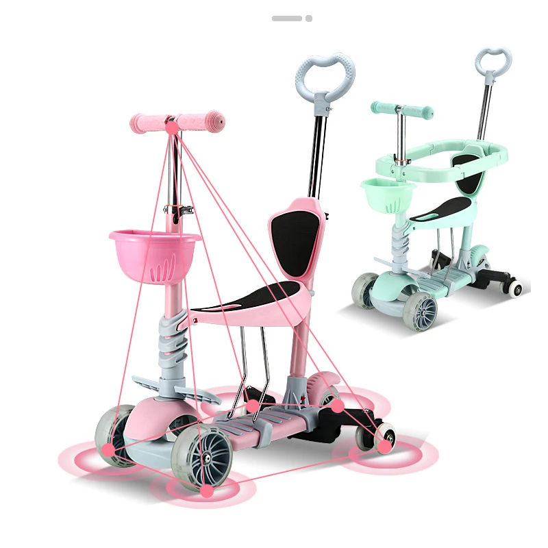 3 In 1 Flash Wheel Baby Scooter Toddler Bicycle Adjustable Push Trolley Baby Balance Car Kids Bike Ride On Toys 2-6years Old