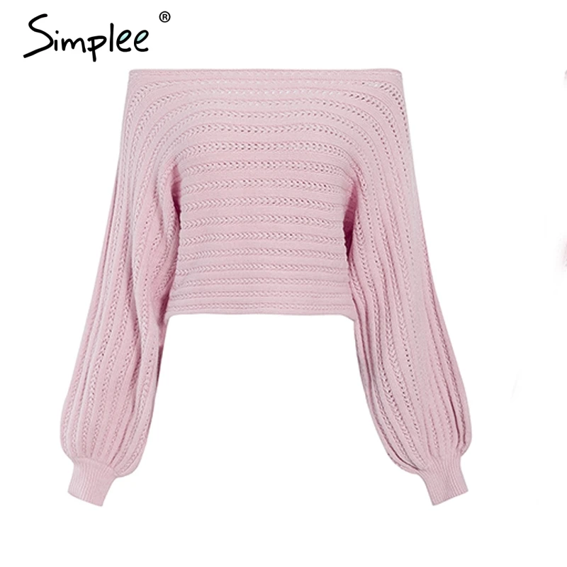 Simplee сексй вязаный пуловер Фонарь с длинным рукавом выдалбливают Осень зима джемпер - Цвет: pink