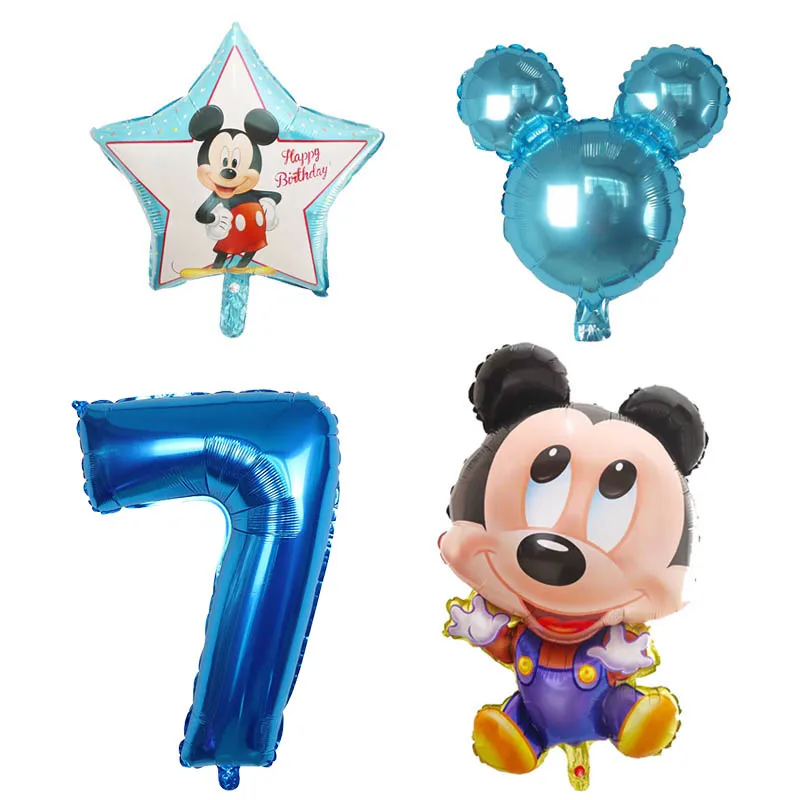 4 шт. воздушные шары из фольги с Микки и Минни Маус 1, 2, 3, 4, 5, 6, 7, украшения для дня рождения, латексный воздушный шар, детская игрушка - Цвет: Светло-желтый