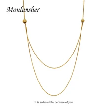 

Monlansher Simple Double Layer Stainless Steel Flat Snake Chain Necklace For Women Vintage Titanium Steel Necklace Jewelry Gifts