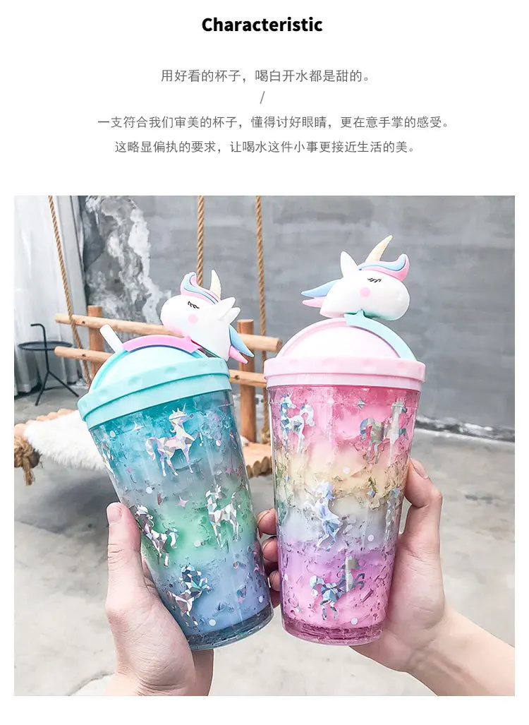 Cute Tumbler with Lid and Straw Double Wall Insulated Acrylic Cup for Girls  Women Kids, 18oz/550ml (Unicorn)