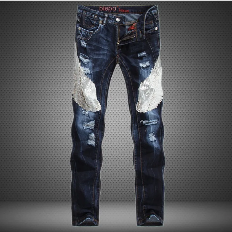 Размер 28-38 новые дизайнерские джинсы с вышивкой в виде Крыльев Орла мужские высококачественные Прямые рваные джинсы для мужчин Повседневная джинсовая одежда - Цвет: 588B