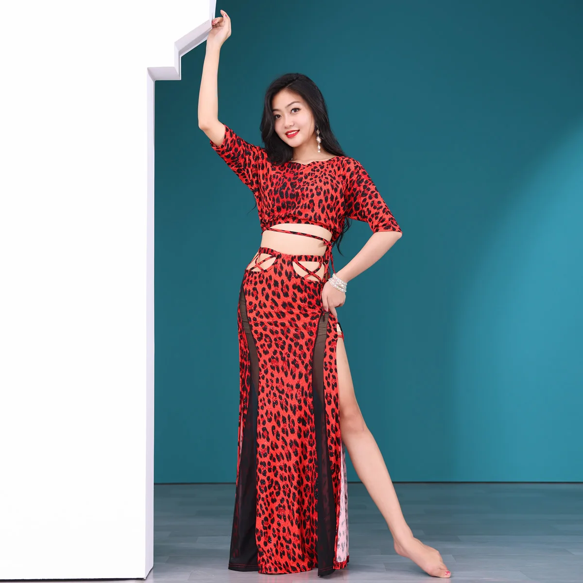 水色ヒョウ柄ベリーダンス衣装 Hanan 水色ヒョウ柄ベリーダンス衣装