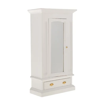 

1:12 Scale Dollhouse Miniature Bedroom Furniture Clothes Wardrobe with Opening Mirror Door Drawer new White