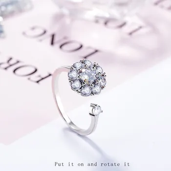 

Romantic 925 Sterling silver Dazzling CZ Zircon Rotate Opening Rings Engagement Wedding Rings For Women bague anillos