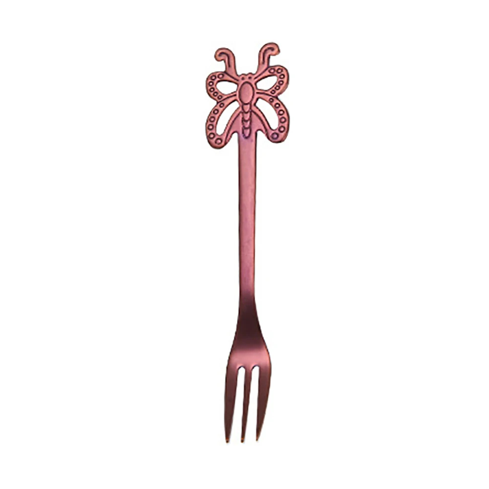 Портативный стиль бабочки из нержавеющей стали чайная десертная ложка Вилка кухонная посуда - Цвет: Purple Fork