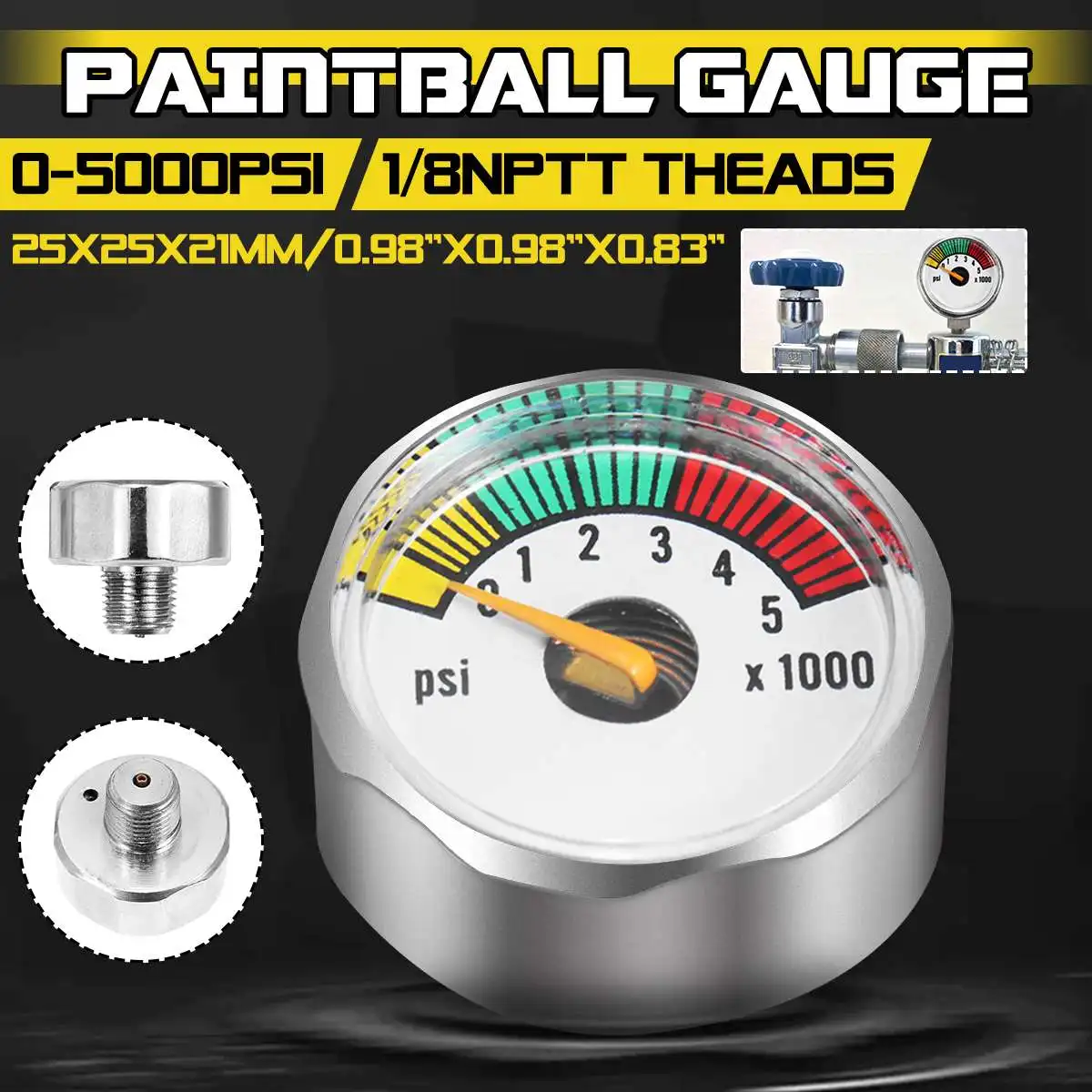 1 Pcs HPAT Paintball Pressure Gauge Micro Manometer 1/8Thread Metal