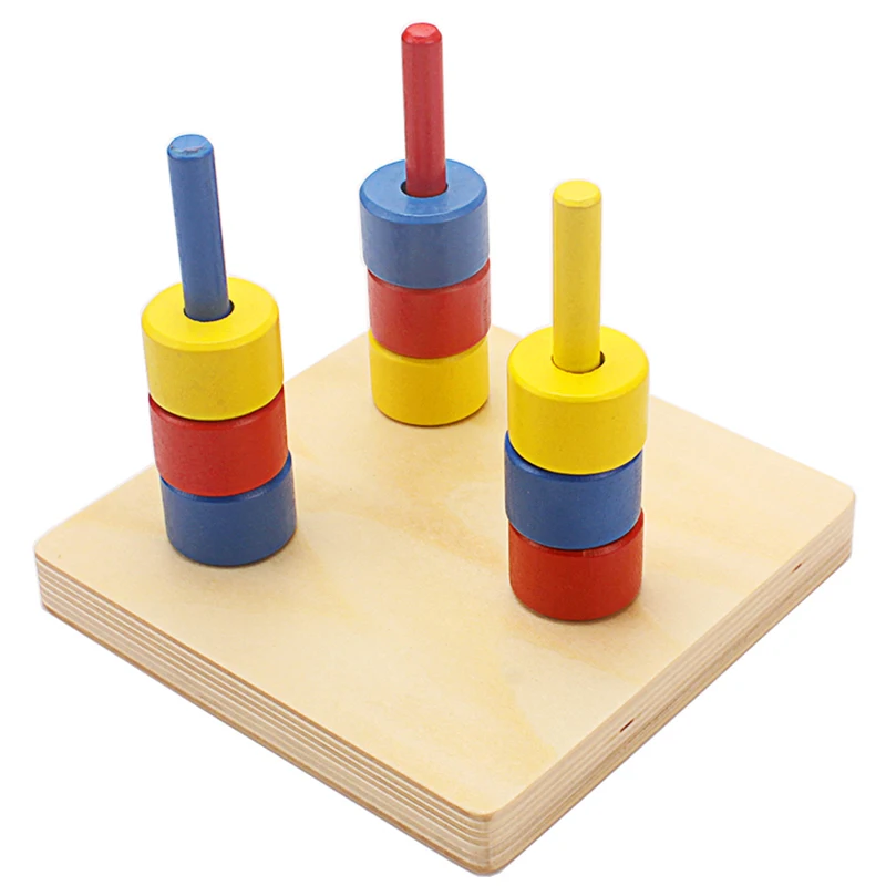 Montessori Material Kids Sensory Discs on Vertical Dowel Wood Toy 3 Color 