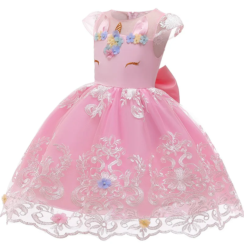 Новогодний костюм для девочки;платье для девочек;кружевной нарядное платье для девочки;вечернее платье принцессы с большим бантом;свадебное платье;праздничное платье для девочки;одежда для детей;платье детское;vestidos - Цвет: Pink