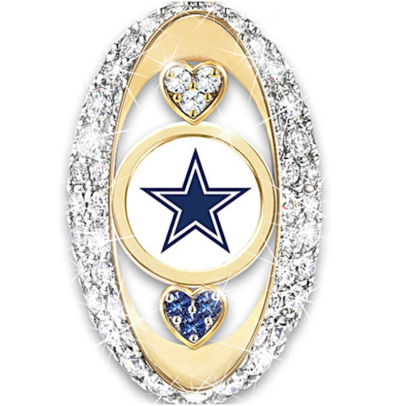 Мода Go Cowboys ювелирные изделия сверкающий Циркон золотого цвета Сердце Звезда кольцо Размер 6 7 8 9 10 Высокое качество Вечерние кольца для женщин Bague