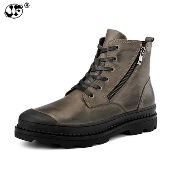 

Men Boot Zipper Autumn High Shoes Genuine Leather Motorcycle Boots Male Winter Shoe Plush Fur Warm Casual Footwear Big Size