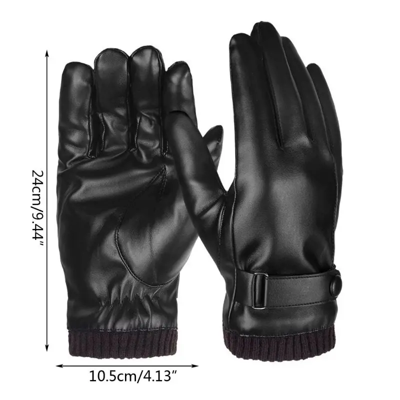 Men Winter Full Touchscreen Driving Texting Gloves Cold Weather Thermal Lining Adjustable Ribbed Cuff Artificial Leather Mittens