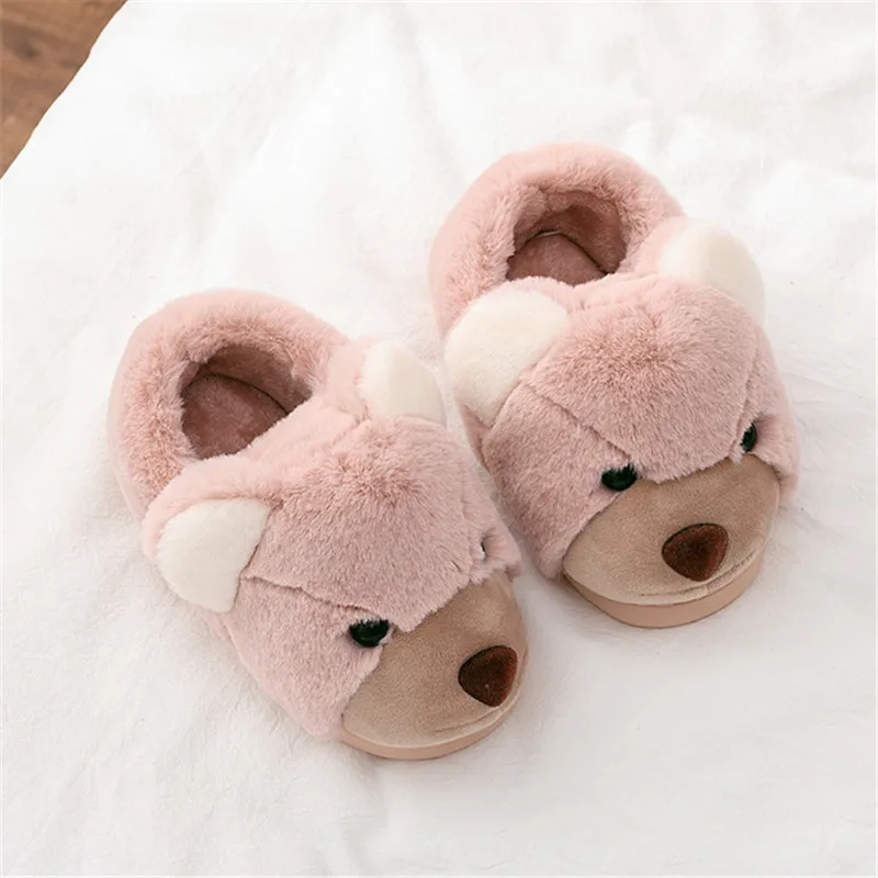 Suihyung/зимние детские тапочки; домашняя обувь с милым медведем из мультфильма; детские плюшевые тапочки без застежки; домашняя хлопковая обувь для мальчиков и девочек; 4 цвета
