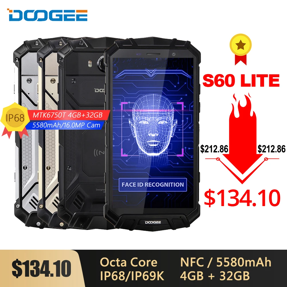 DOOGEE S60 Lite смартфон с 5 2 дюймовым дисплеем восьмиядерным процессором MTK6750T ОЗУ 4 Гб