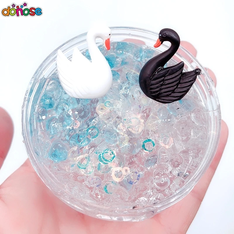 

Black swan crystal Fluffy Slime Supplies Toys Putty Soft Clay Plasticine Playdough Lizun Slime Charms Gum Polymer Clay