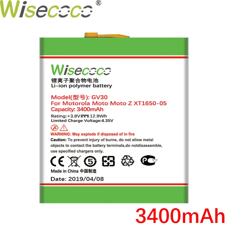 WISECOCO 3400 мАч GV30 Батарея для Motorola Moto Z XT1650-05 XT1650-01 XT1650-03 телефона высокое качество Батарея+ номер для отслеживания