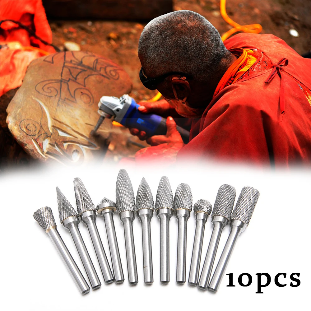 

10pcs Shank Drill Bit Set For Metal Grinding Head Tungsten Carbide Milling Cutter Rotary Drills For Iron Steel Carbon Steel