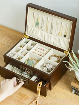 

Brass base earrings necklace storage box solid jewelry jewelry box large capacity simple finishing box