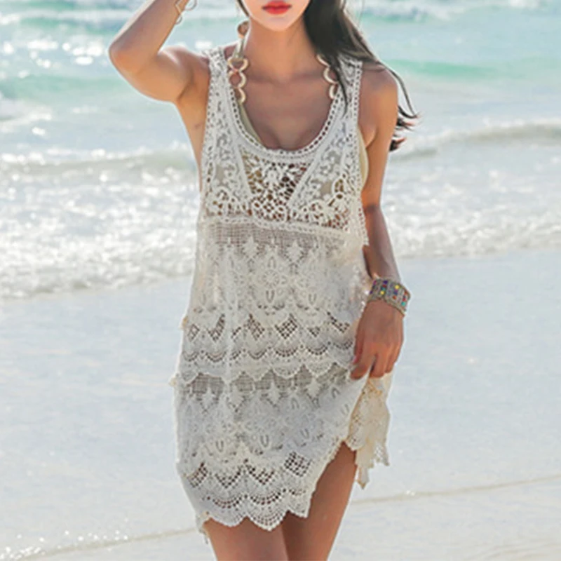 Летнее женское хлопковое кружевное платье с открытой спиной сексуальное на
