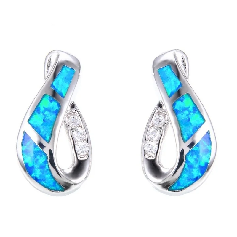 Exquisite Geometric Blue Imitation Fire Opal Stud Earrings For Women Accessories Jewelry Fashion Rhinestones Women Earrings Gift - Image 3
