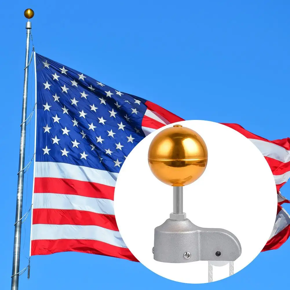 Flag Pole Parts Set Nylon Braided Rope Flagpole Accessories Repair Kit Pulley Gold Ball Cleat Clip Screws Decor 2 Inch flag pole attachments