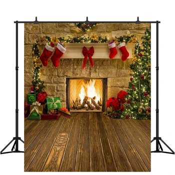 

Christmas Fireplace Photography Backdrop Vintage Xmas Tree Background Photobooth Party Decor Photo Studio Props