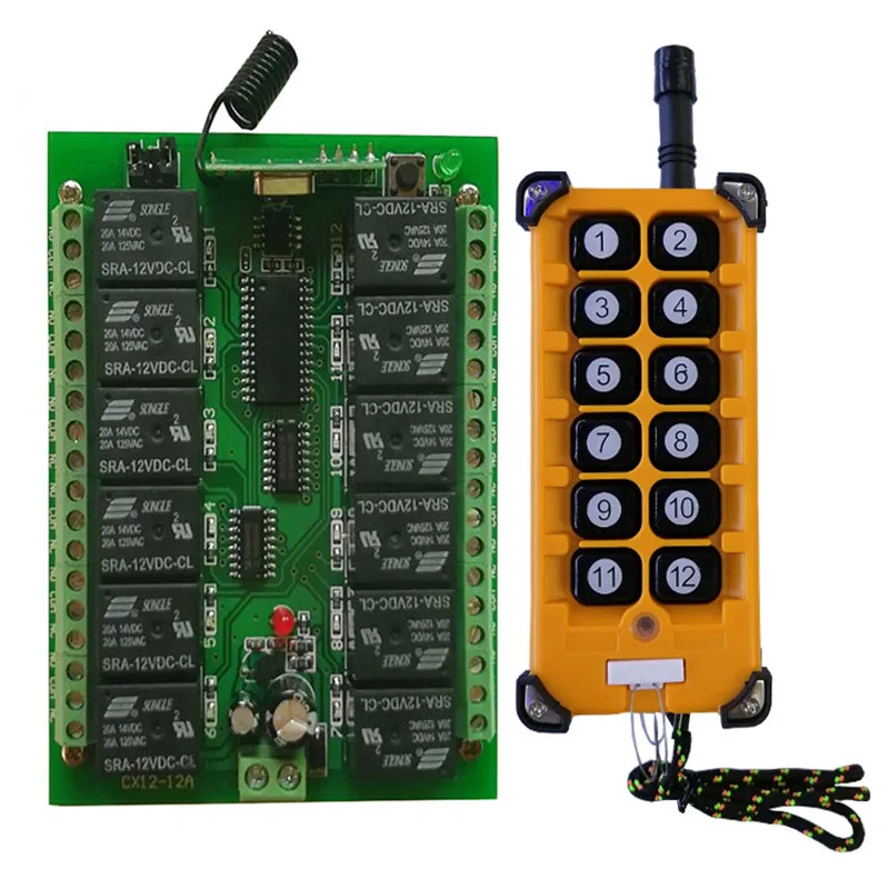 3000m DC12V 24V 12CH Radio Controller RF Wireless Remote Control Overhead travelling crane System Receiver+ Number Transmitter