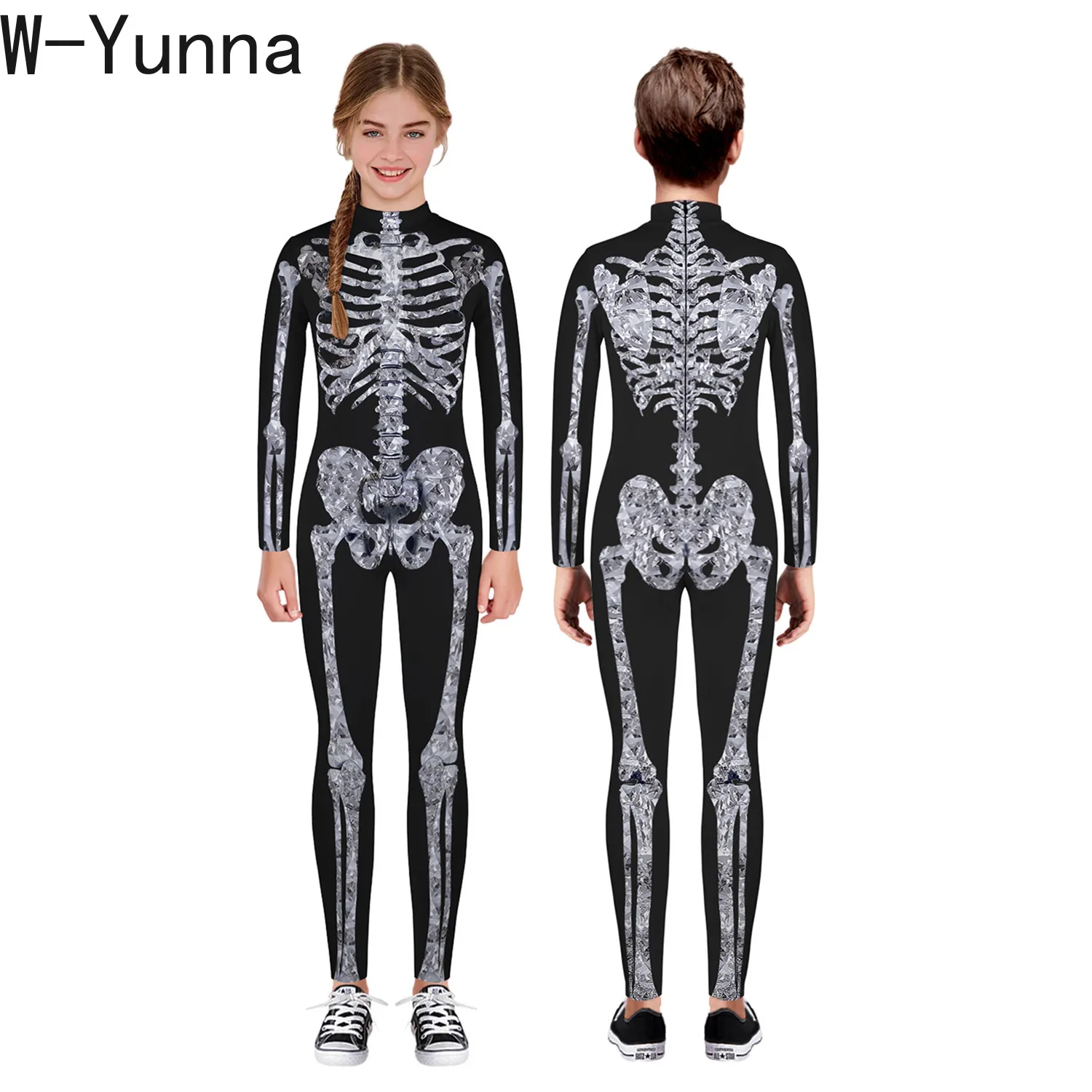 

W-Yunna 2019 Autumn Clothes Fashion Skeleton Blood Scary Costume Holloween 3d Print Full Sleeves Full Length Jumpsuits for Kids
