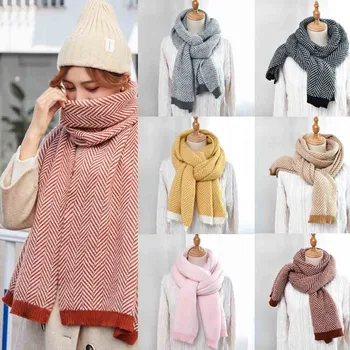 

Women's Winter New Wool Scarf Fashion Casual Knitted Scarf Warm Thick Long Shawl reusable face-mask Fashion Mouth Face Scarf