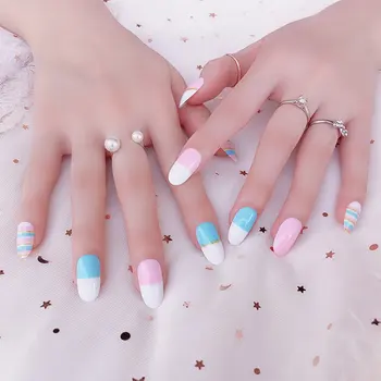 

Fake Nails Finished Hand Nail Easily Patch 24 Pieces Of Glue Fashion Short Size Lady Full Nail Tips