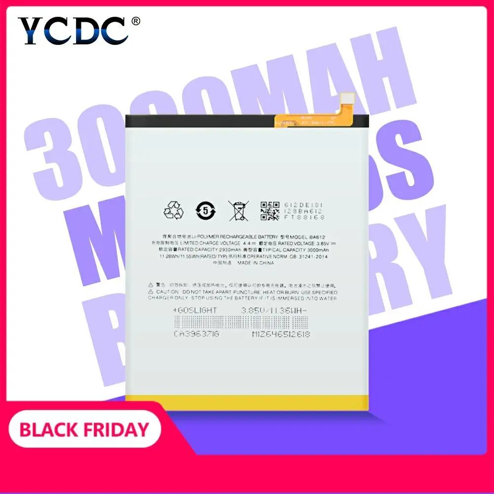 

3000mAh BA612 Battery Rechargeable Phone Batteries Replacement Lithium Bateria For Meizu 5S M5S M612Q M612M Mobile Cellphone