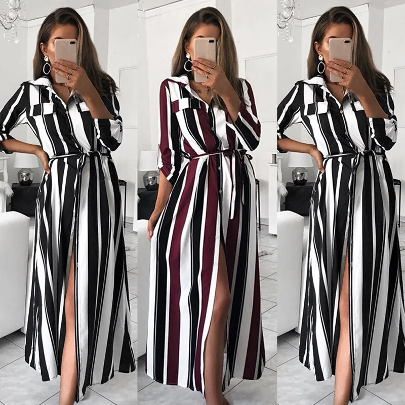 Dress Women Spring and summer color striped print shirt dress vestidos vestido dress women sukienki women dress